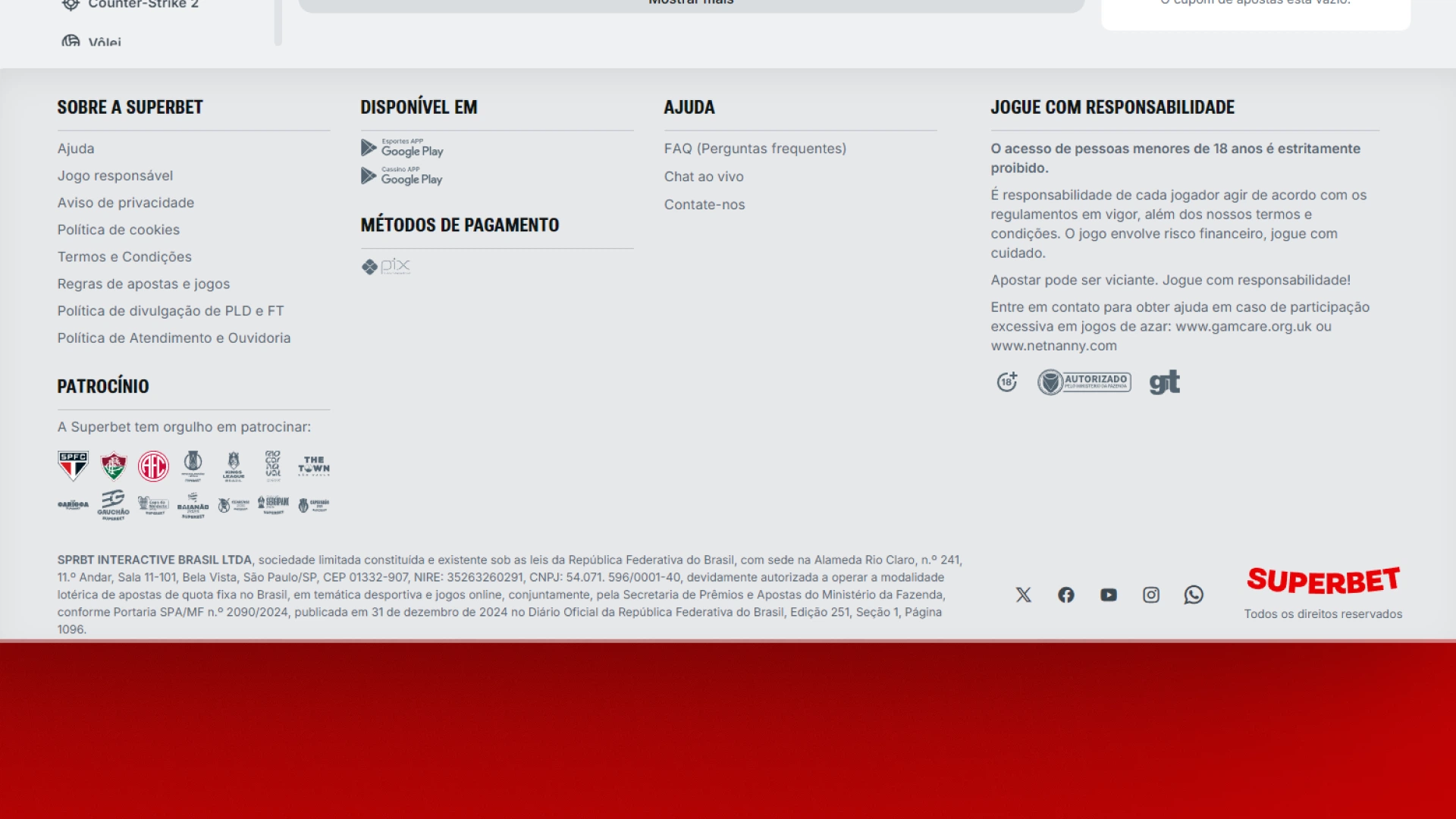 screenshot rodapé Superbet